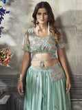 Alluring Sea Green Sequined Silk Ready-To-Wear Crop-Top Lehenga