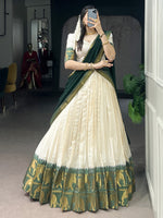 Glorious Bottle Green Zari Weaving Cotton Traditional Half Saree Lehenga