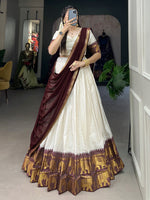 Dazzling Off-White Zari Weaving Cotton Festive Wear Half Saree Lehenga