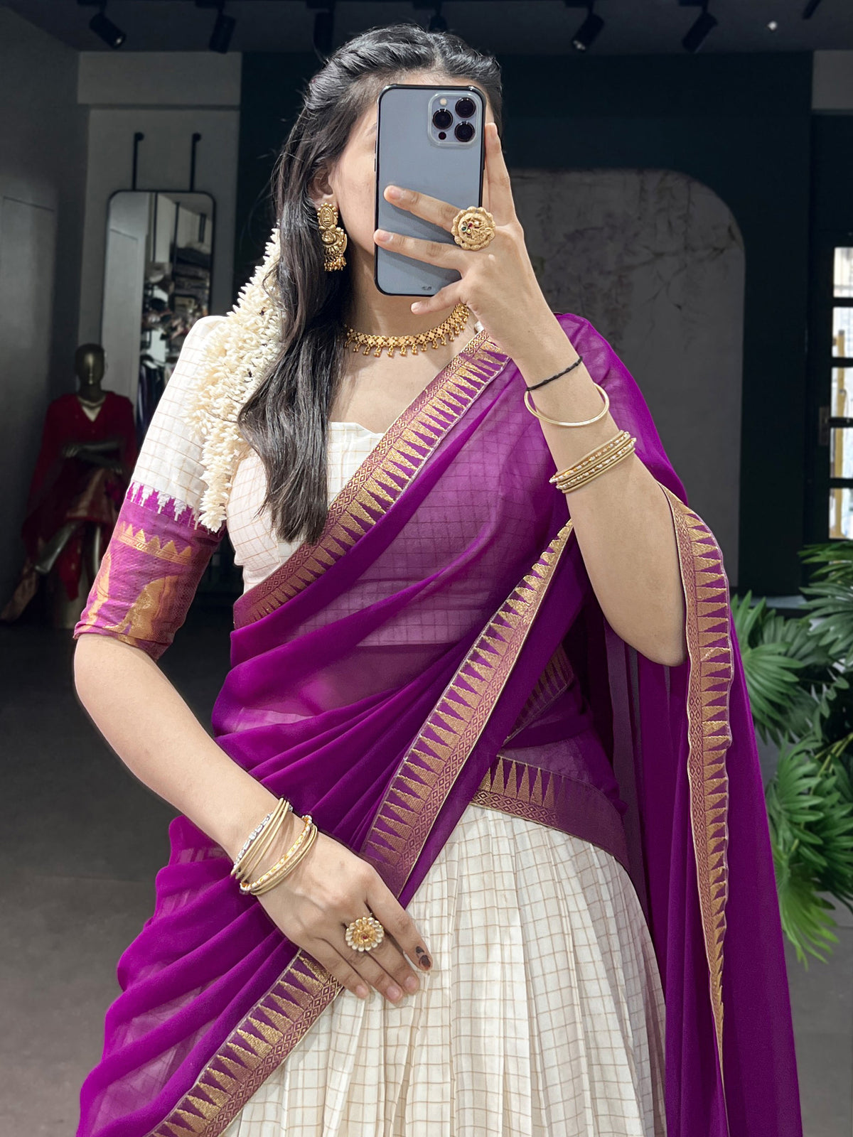Impressive Wine Zari Weaving Cotton Event Wear Half Saree Lehenga