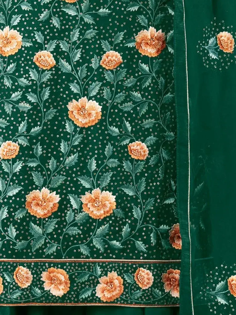 Fascinating Green Sequins Embroidered Georgette Palazzo Suit