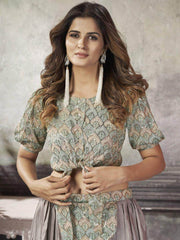 Beauteous Grey Sequined Silk Ready-To-Wear Crop-Top Lehenga