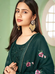 Captivating Dark Green Thread Embroidered Georgette Palazzo Suit