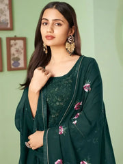 Captivating Dark Green Thread Embroidered Georgette Palazzo Suit
