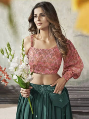 Exquisite Bottle-Green Sequined Silk Ready-To-Wear Crop-Top Lehenga