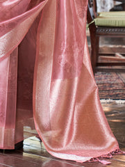 Incredible Peach Printed Organza Function Wear Saree With Blouse