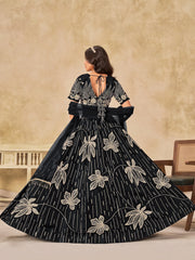 Charming Black Thread Embroidered Silk Wedding Wear Lehenga Choli