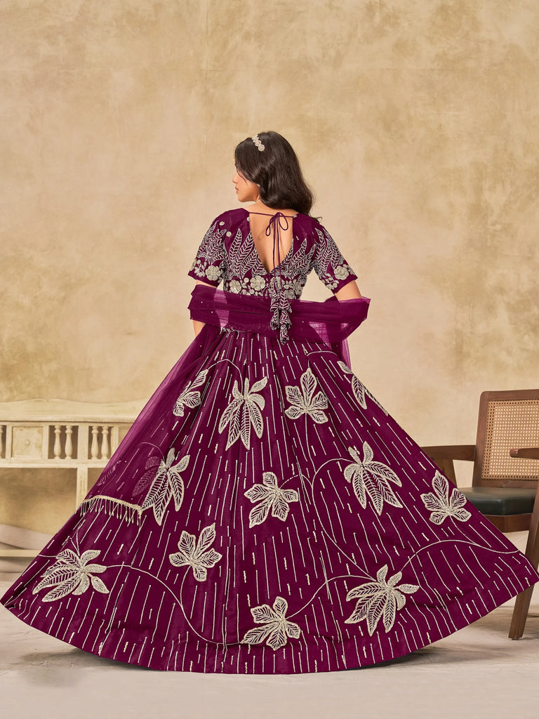 Dazzling Wine Thread Embroidered Silk Function Wear Lehenga Choli
