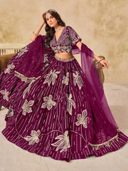 Dazzling Wine Thread Embroidered Silk Function Wear Lehenga Choli