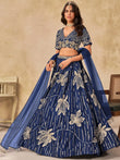 Stunning Navy Blue Sequins Silk Engagement Wear Lehenga Choli