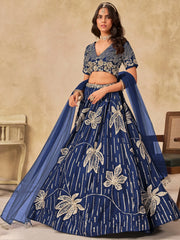 Stunning Navy Blue Sequins Silk Engagement Wear Lehenga Choli