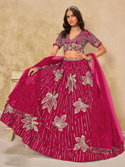 Impressive Pink Embroidered Silk Wedding Wear Lehenga Choli