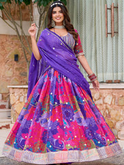 Classic Purple Floral Printed Organza Bridesmaid Lehenga Choli