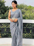 Sabyasachi Grey Sequins Party Wear Saree With Blouse