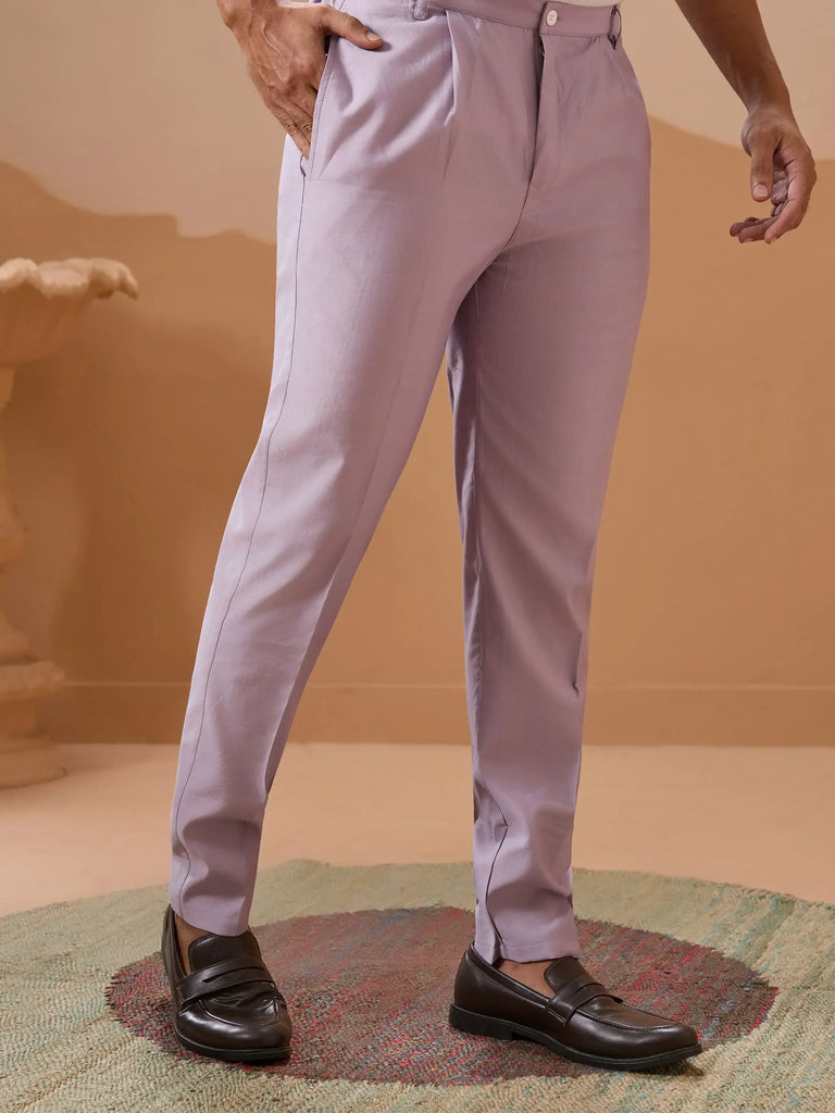 Dazzling Lavender Thread Embroidered Viscose Silk Men Kurta With Pant And Jacket