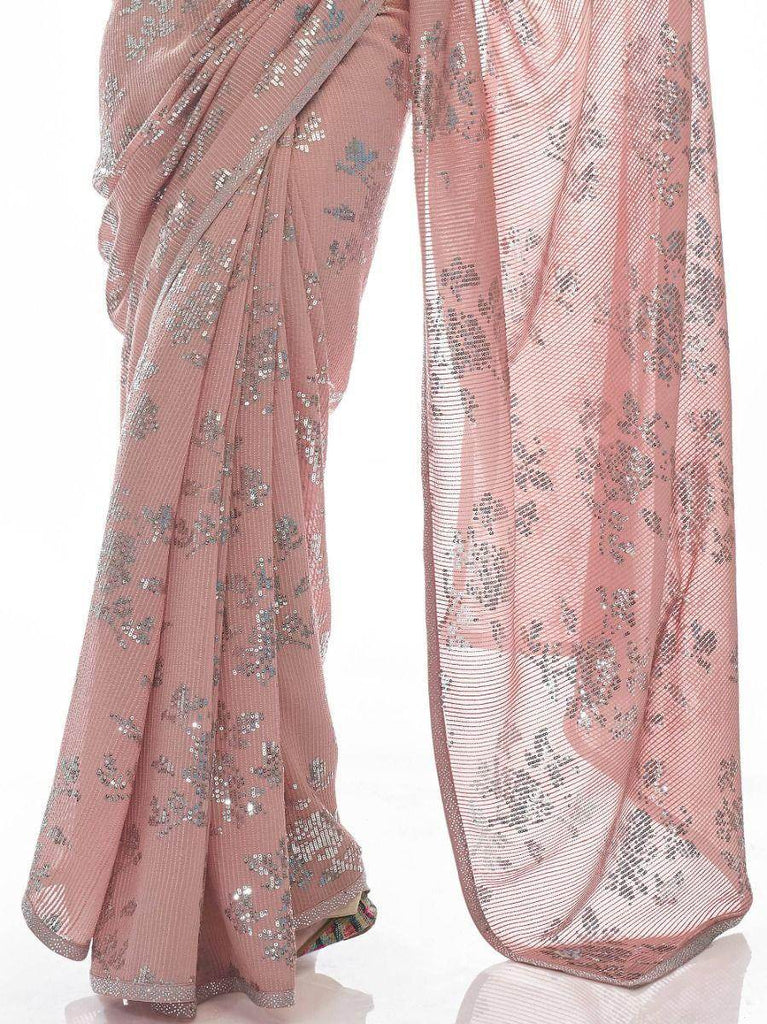 Charming Peach Sequins Embroidered Georgette Saree