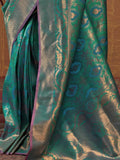 Striking Teal Green Handloom Weaving Silk Event Wear Saree With Blouse