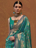 Striking Teal Green Handloom Weaving Silk Event Wear Saree With Blouse