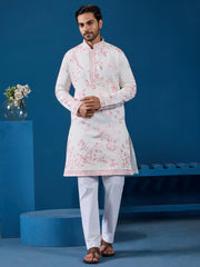 Lovely White Thread Embroidered Silk Function Wear Men Kurta 
