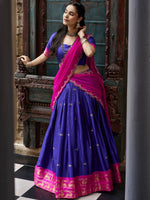 Classic Navy Blue Zari Weaving Silk Traditional Half Saree Lehenga