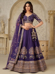 Alluring Purple Sequins Silk Engagement Wear Lehenga Choli With Dupatta