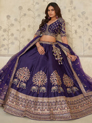 Alluring Purple Sequins Silk Engagement Wear Lehenga Choli With Dupatta