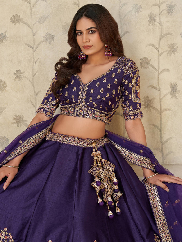 Alluring Purple Sequins Silk Engagement Wear Lehenga Choli With Dupatta