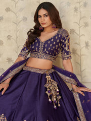 Alluring Purple Sequins Silk Engagement Wear Lehenga Choli With Dupatta