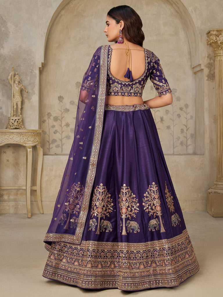 Alluring Purple Sequins Silk Engagement Wear Lehenga Choli With Dupatta