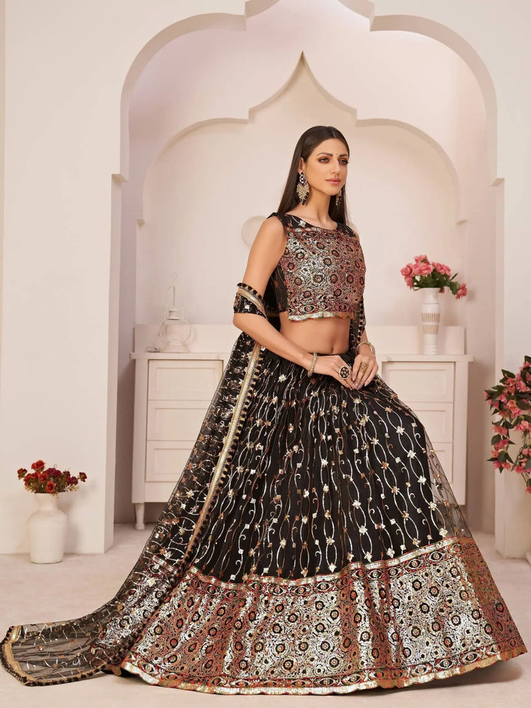 Eye-Catching Black Sequins Net Party Wear Lehenga Choli