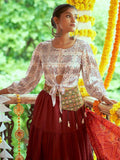 Enchanting Red Silk Readymade Special Navratri Wear Crop top With Skirt