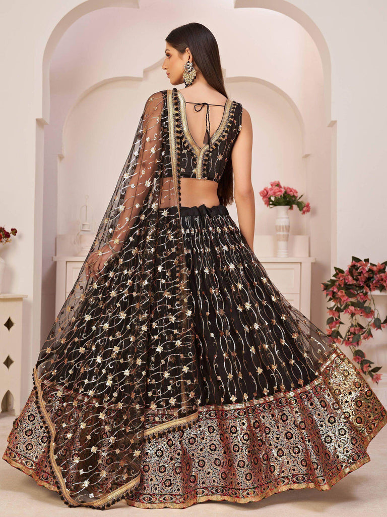 Eye-Catching Black Sequins Net Party Wear Lehenga Choli