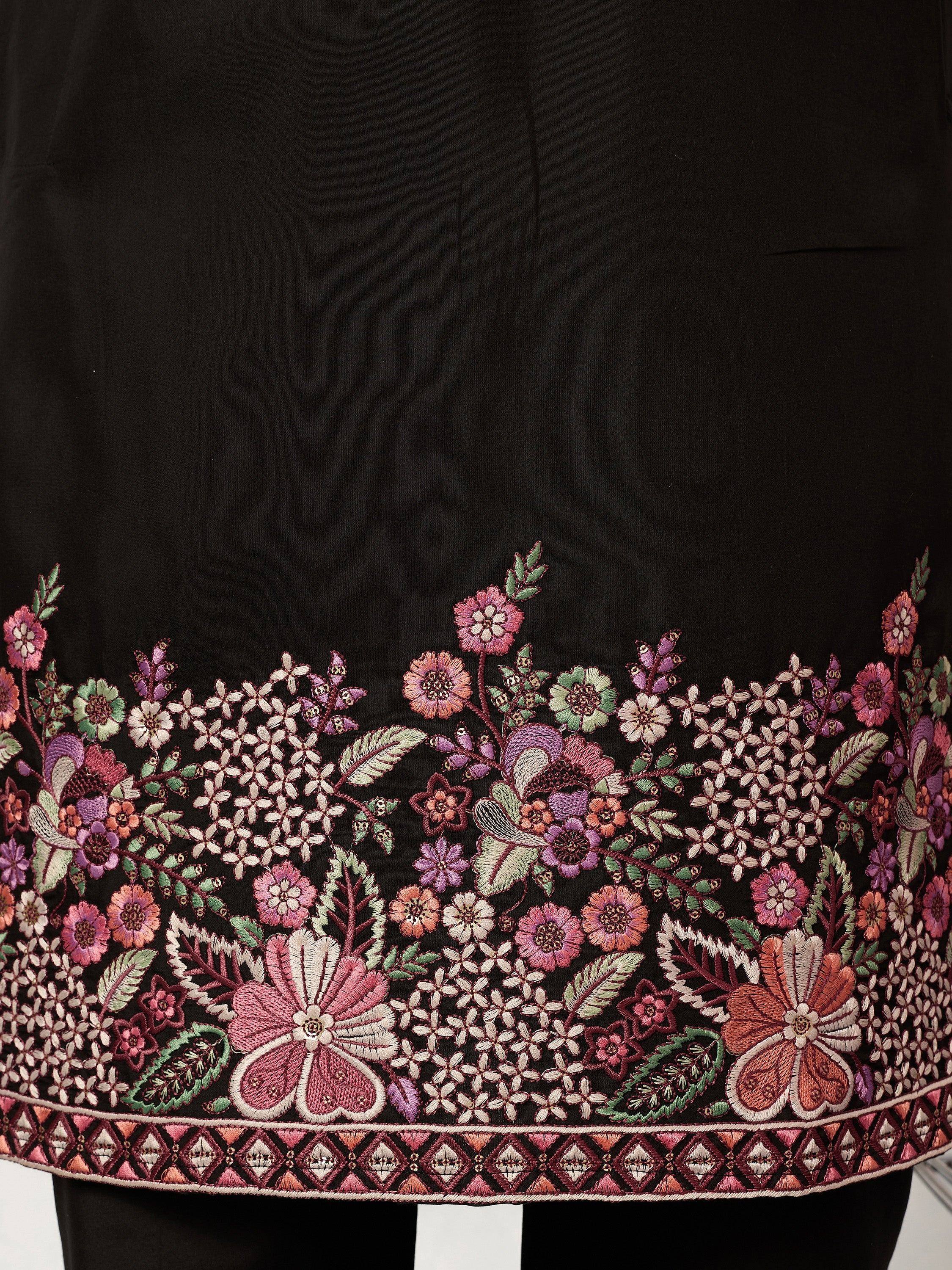 Gorgeous Black Embroidered Silk Wedding Wear Men’s Kurta Set