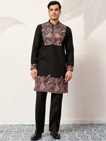 Gorgeous Black Embroidered Silk Wedding Wear Men’s Kurta Set