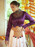 Adorable White Cotton Embroidered Readymade Navratri Wear Crop Top With Lehenga