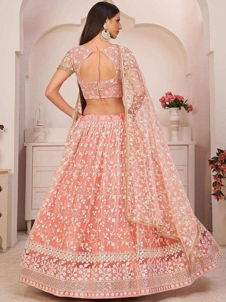 Adoring Pink Embroidered Net Bridesmaid Wear Plus Size Lehenga Choli