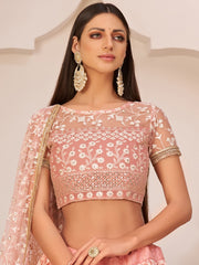 Adoring Pink Embroidered Net Bridesmaid Wear Plus Size Lehenga Choli