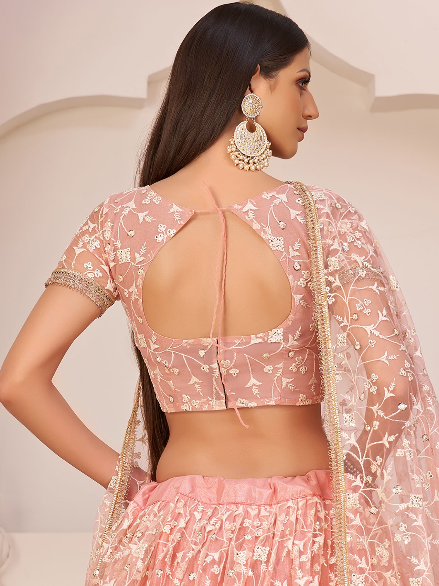 Adoring Pink Embroidered Net Bridesmaid Wear Plus Size Lehenga Choli