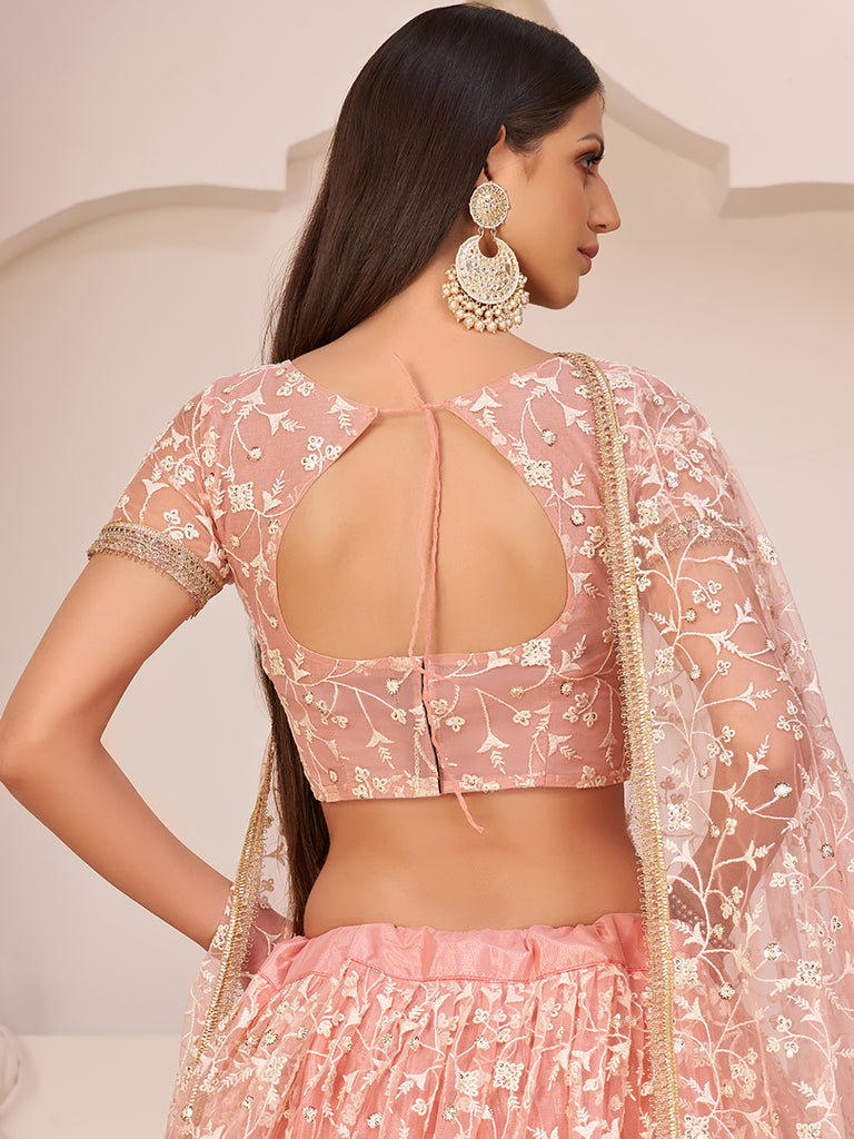Adoring Pink Embroidered Net Bridesmaid Wear Plus Size Lehenga Choli