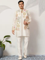 Graceful Cream Silk Festival Wear Men’s Kurta With Embroidered Koti