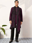 Adorable Wine Embroidered Silk Festival Wear Men’s Kurta With Dupatta