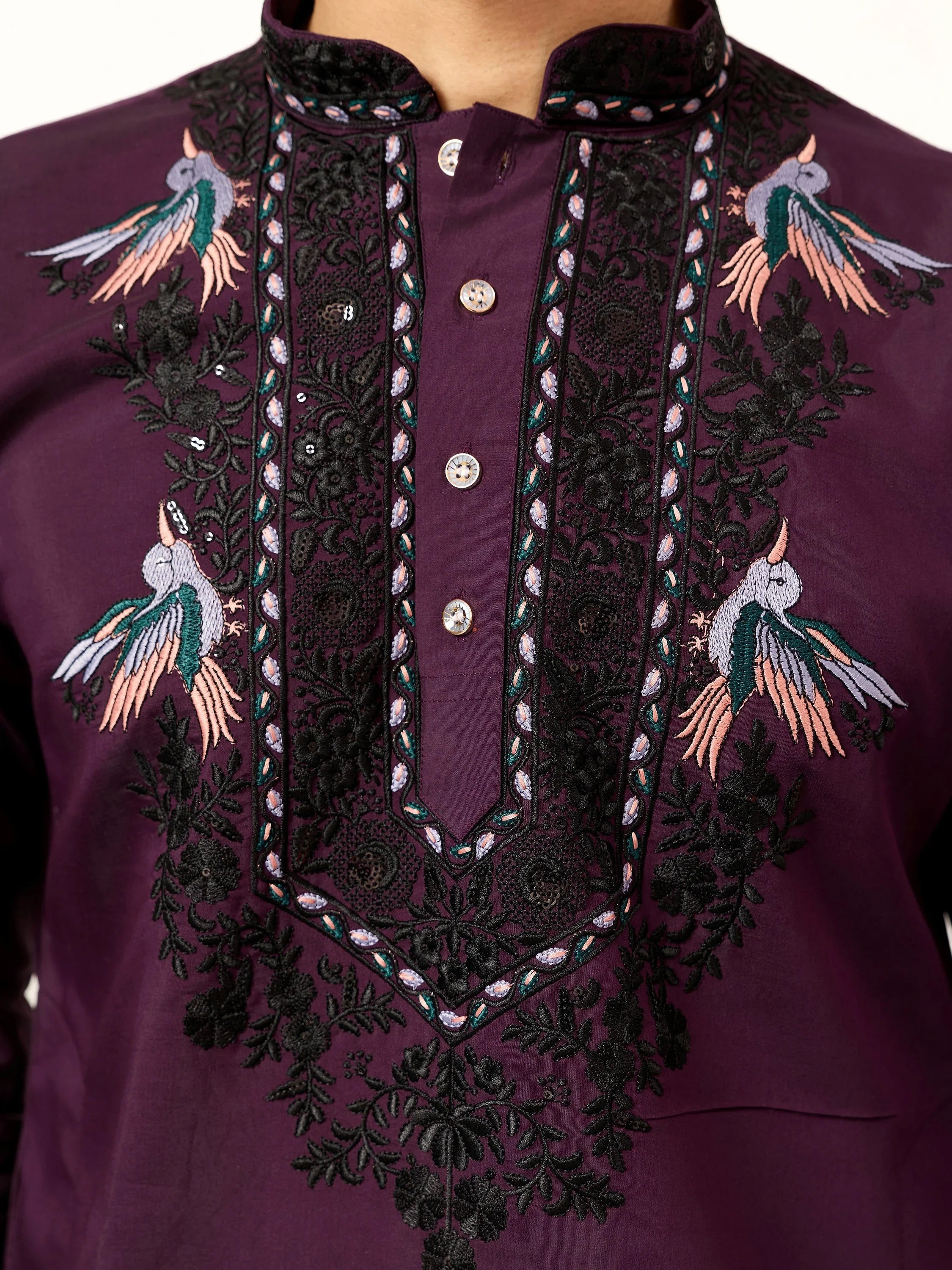 Adorable Wine Embroidered Silk Festival Wear Men’s Kurta With Dupatta