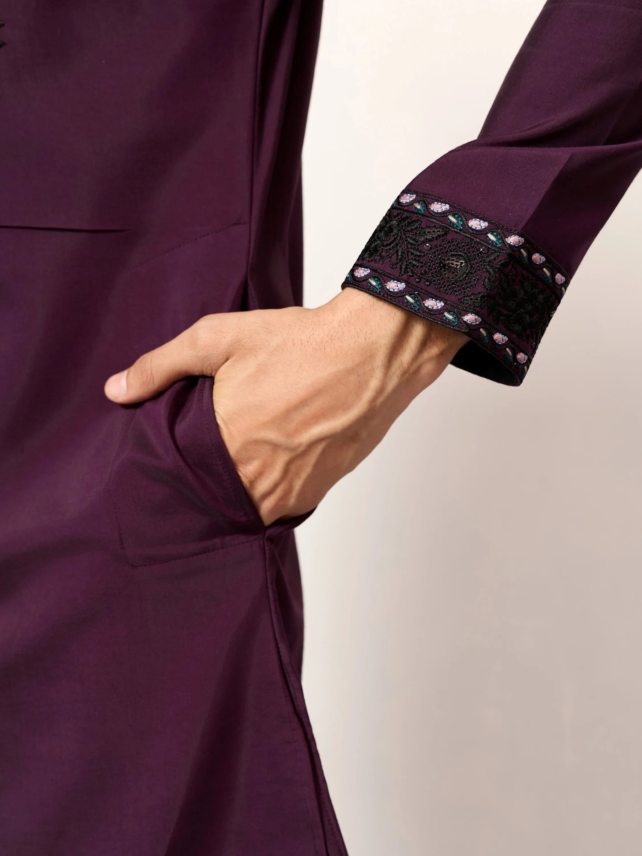 Adorable Wine Embroidered Silk Festival Wear Men’s Kurta With Dupatta