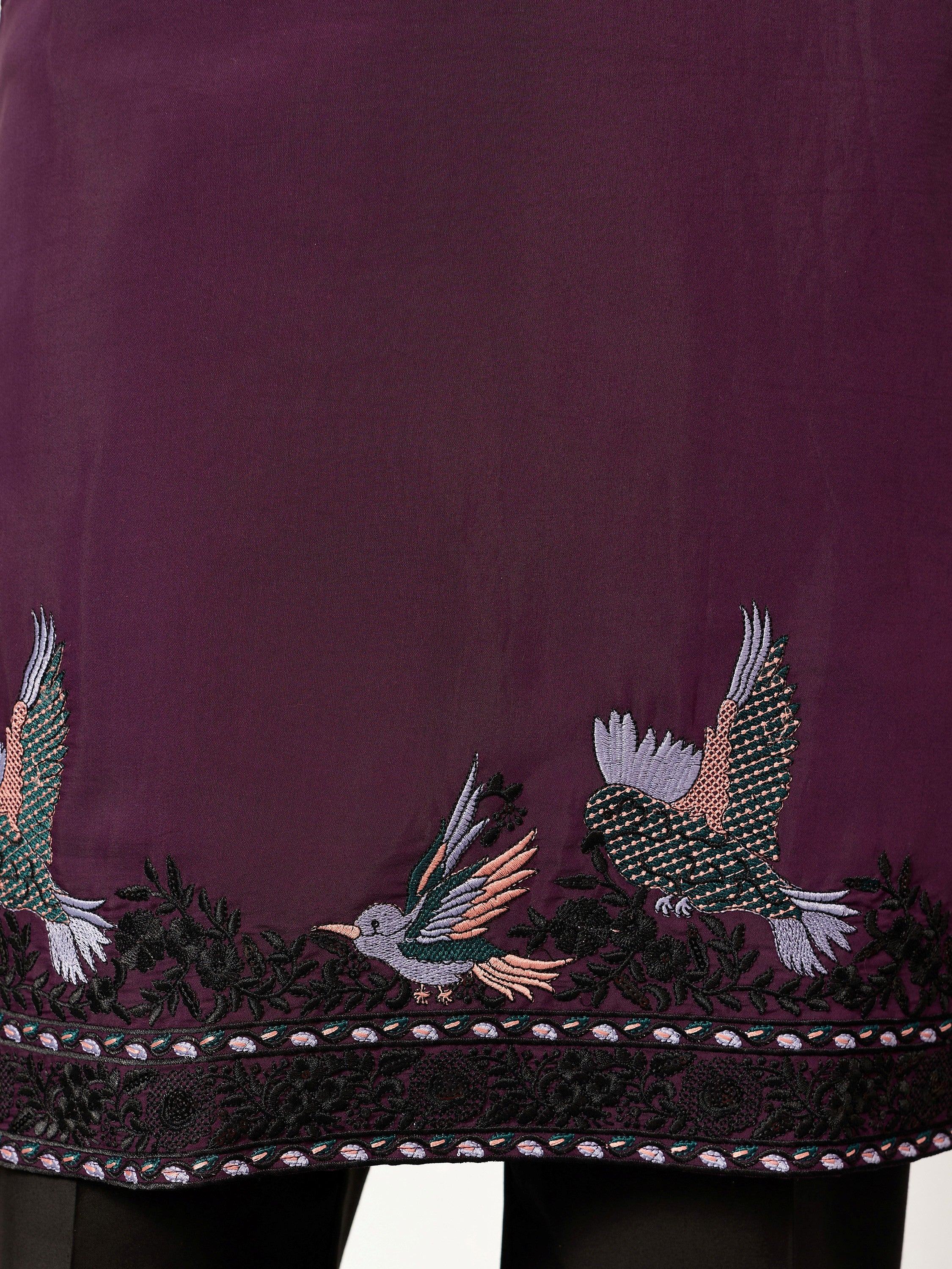 Adorable Wine Embroidered Silk Festival Wear Men’s Kurta With Dupatta