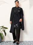 Great Navy Blue Embroidered Silk Function Wear Men’s Kurta With Dupatta