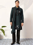 Wonderful Green Embroidered Silk Wedding Wear Men’s Kurta With Dupatta