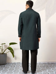 Wonderful Green Embroidered Silk Wedding Wear Men’s Kurta With Dupatta