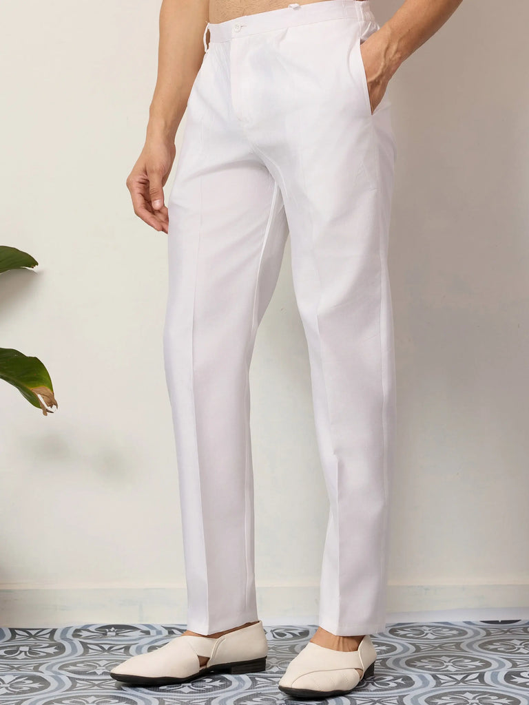 Lovely White Embroidered Silk Festive Wear Men’s Kurta Set With Jacket