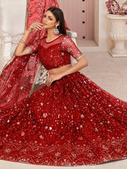 Fabulous Red Sequins Embroidered Net Lehenga Choli