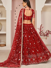 Fabulous Red Sequins Embroidered Net Lehenga Choli